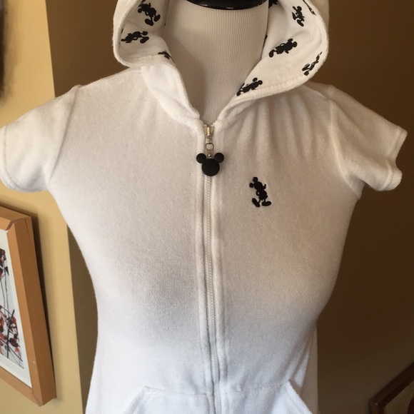 DISNEY PARKS size SMALL Terrycloth Swim Hoodie ZIP-Front Romper EARS LOGO cozy - Picture 2 of 8